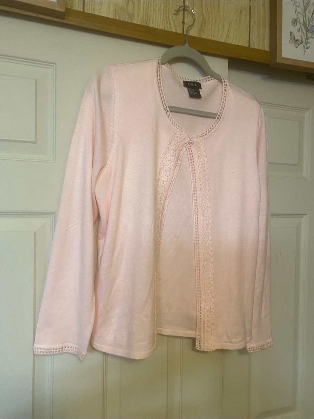 Koret Pastel Pink Crochet-Trim Lightweight Cardigan